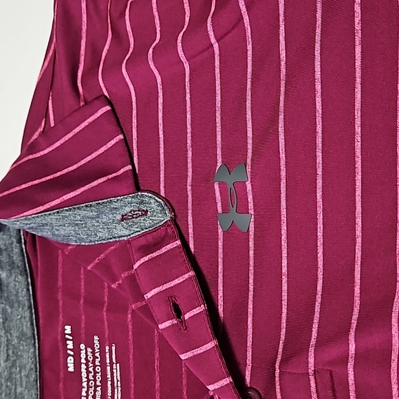Under Armour The Playoff Polo Short Sleeve Maroon & Pink Stripe Size M #M-158 - Picture 5 of 9